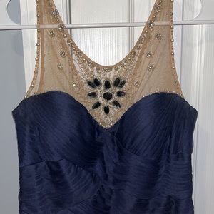 Adrianna Papell fitted navy blue and gold dress